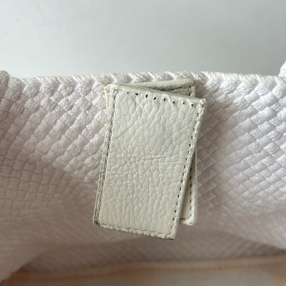 120% Lino White Woven Handbag Purse Satchel - Picture 7 of 16